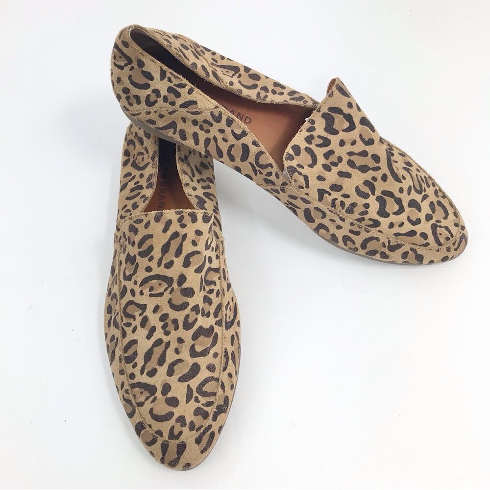 Lucky Brand BROGAN 2 Brown Cheetah Javan Print Cow Suede Slip On Loafer Flats